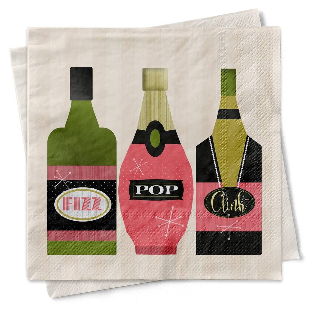 NEW Pop Clink Fizz Prosecco Champagne Cocktail Beverage Napkin